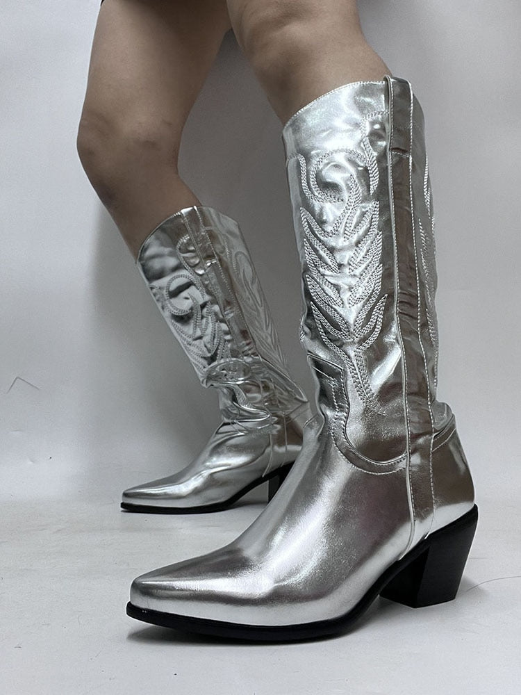 Bottes Cowboy Argent Femme
