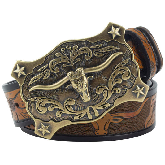 Ceinture Cowboy Cuir Taureau Étoilé