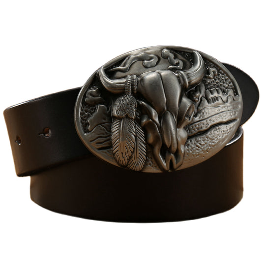 Ceinture Cowboy Cuir Tête de Buffalo