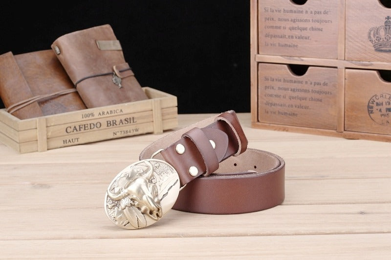 Ceinture Cowboy Cuir Tête de Buffalo