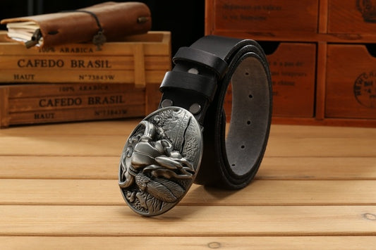 Ceinture Cowboy Cuir Tête de Buffalo