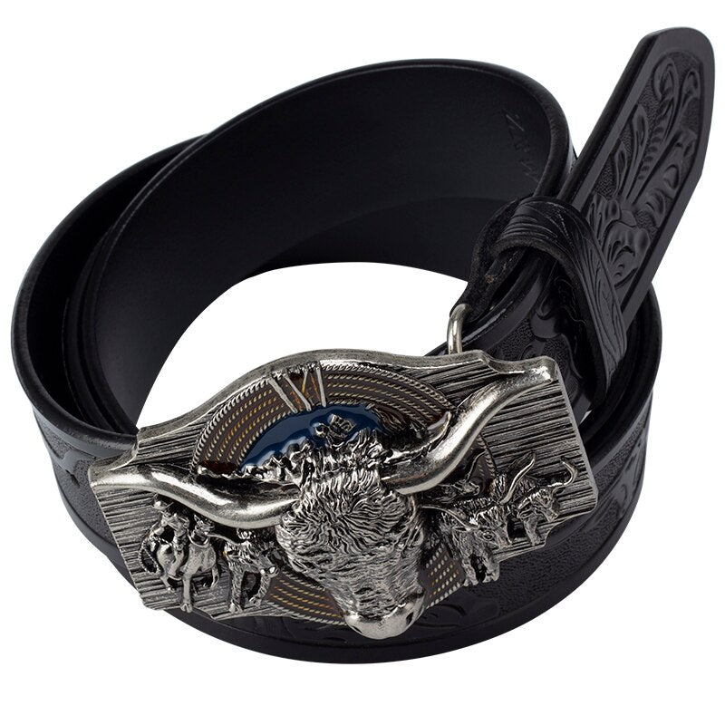 Ceinture Cowboy Cuir Tête de Taureau