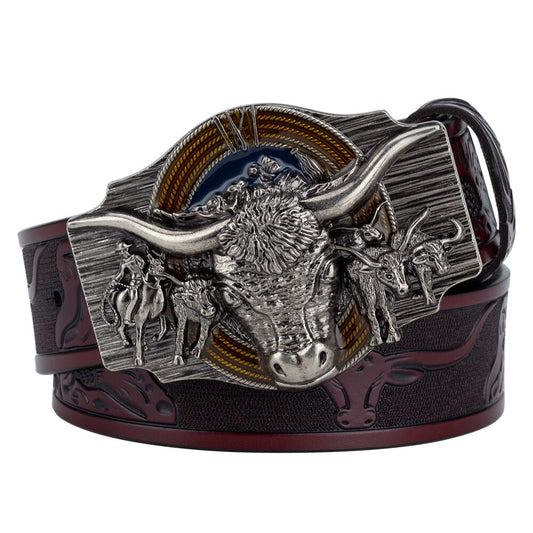 Ceinture Cowboy Cuir Tête de Taureau