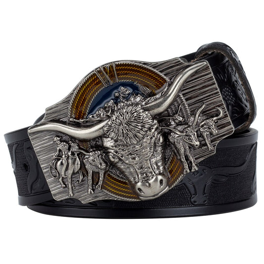 Ceinture Cowboy Cuir Tête de Taureau