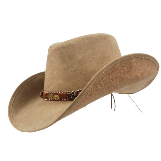 Chapeau De Cowboy Beige En Cuir Feuille