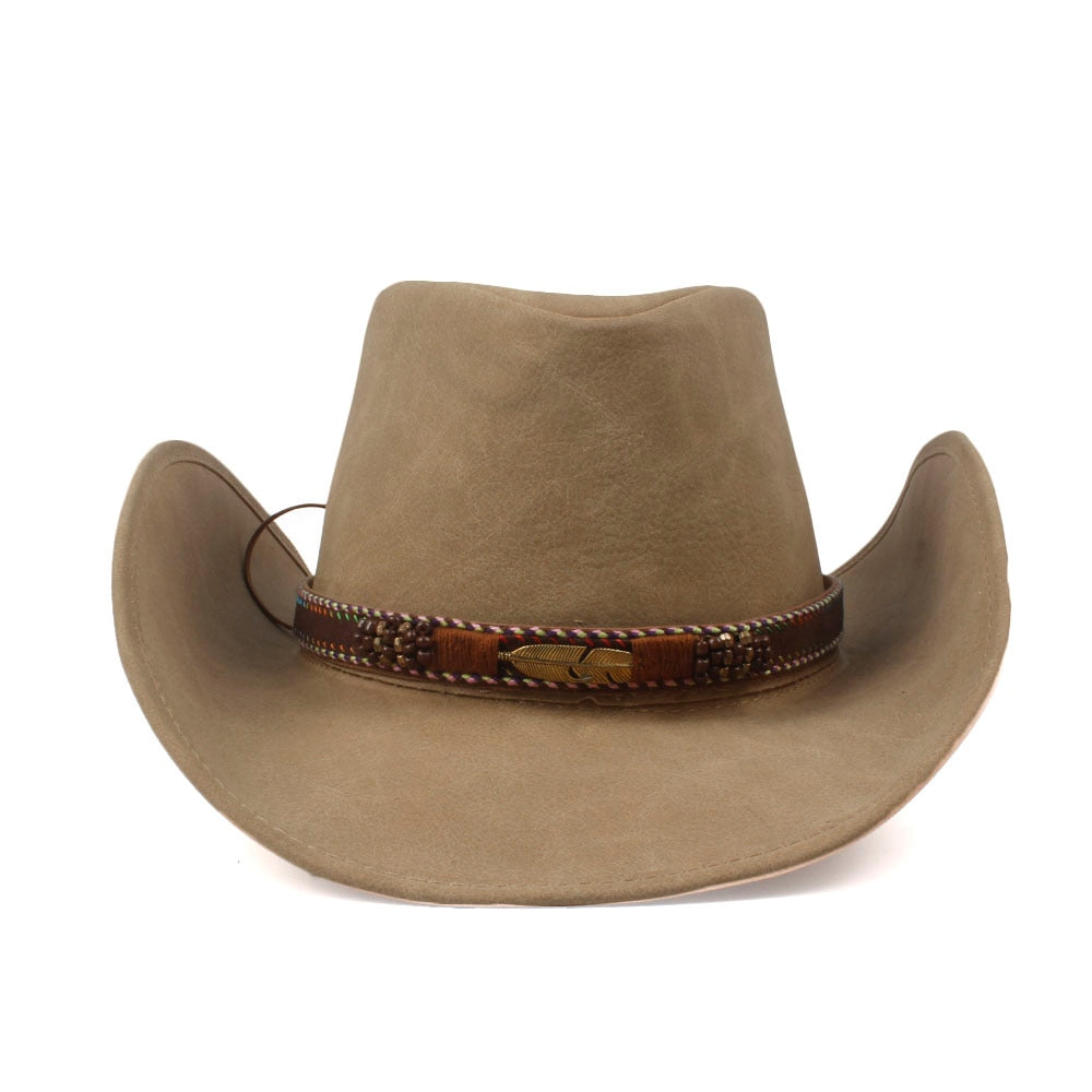 Chapeau De Cowboy Beige En Cuir Feuille