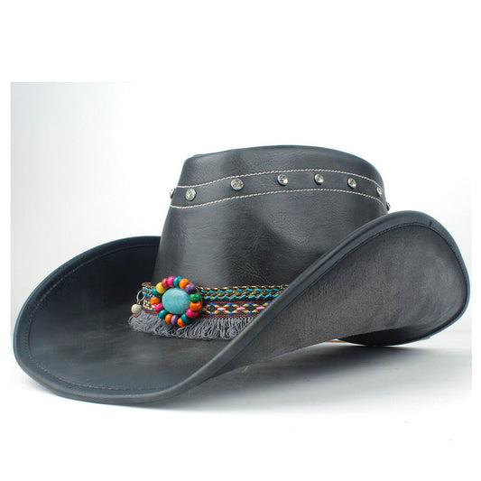 Chapeau De Cowboy En Cuir Noir Femme