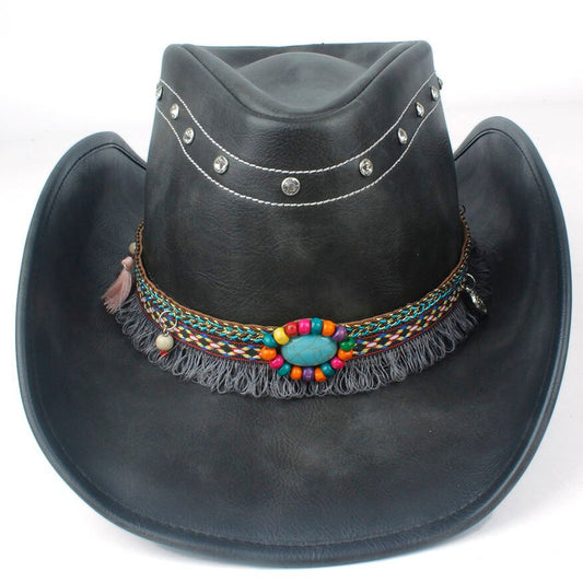 Chapeau De Cowboy En Cuir Noir Femme