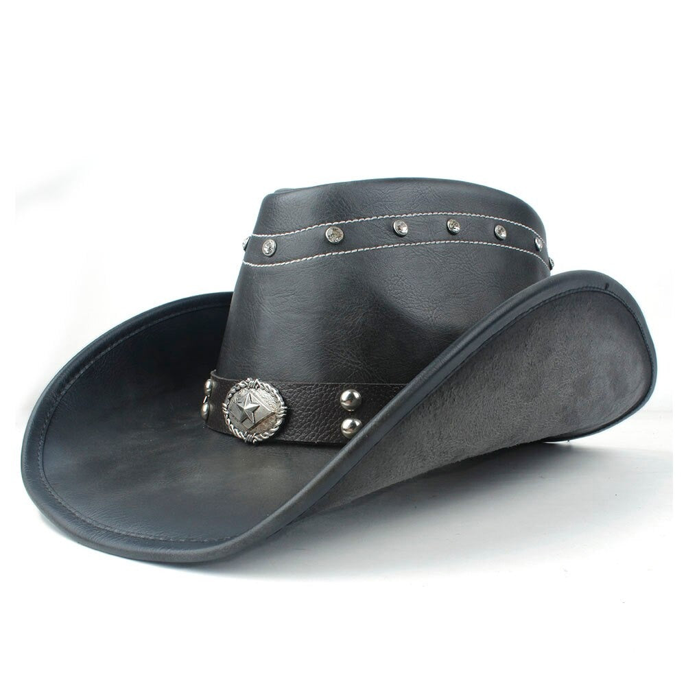 Chapeau De Cowboy En Cuir Noir Shérif