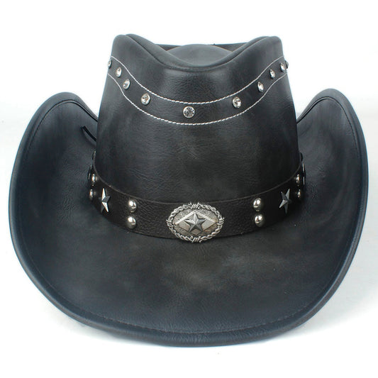 Chapeau De Cowboy En Cuir Noir Shérif