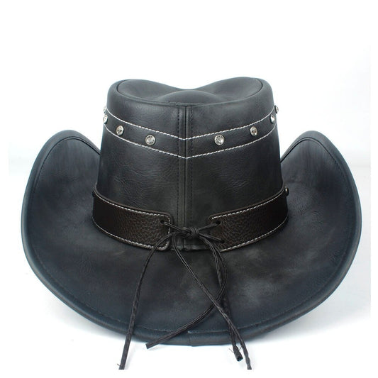 Chapeau De Cowboy En Cuir Noir Tête De Taureau