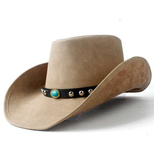 Chapeau De Cowboy En Cuir Perle Bleue