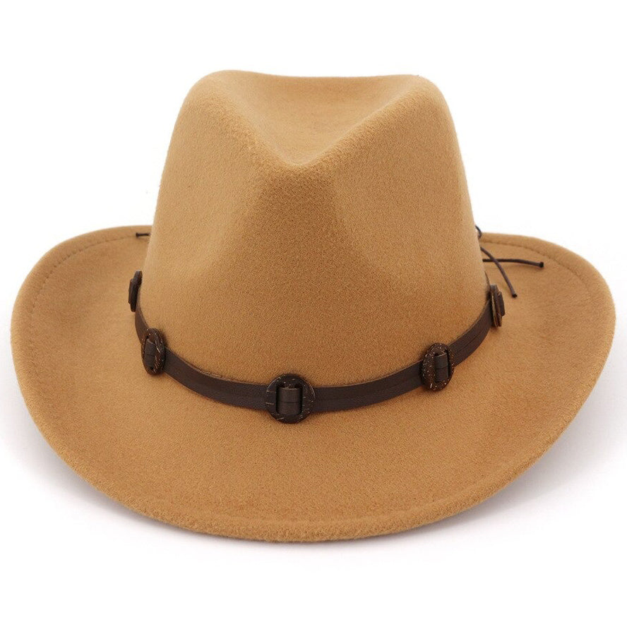 Chapeau Feutre Western Bande en Cuir