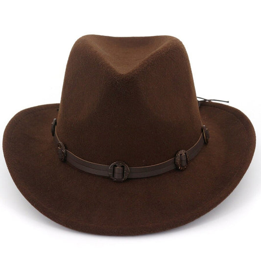 Chapeau Feutre Western Bande en Cuir