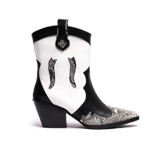Bottines Western Blanches Et Noires