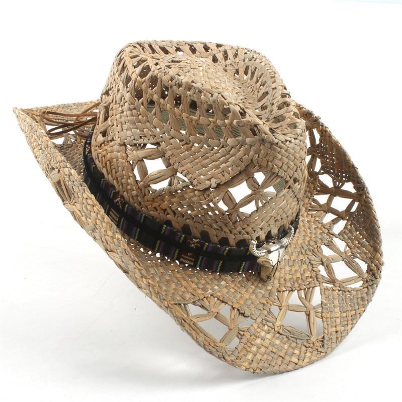 Chapeau Cowboy Paille Tête de Taureau