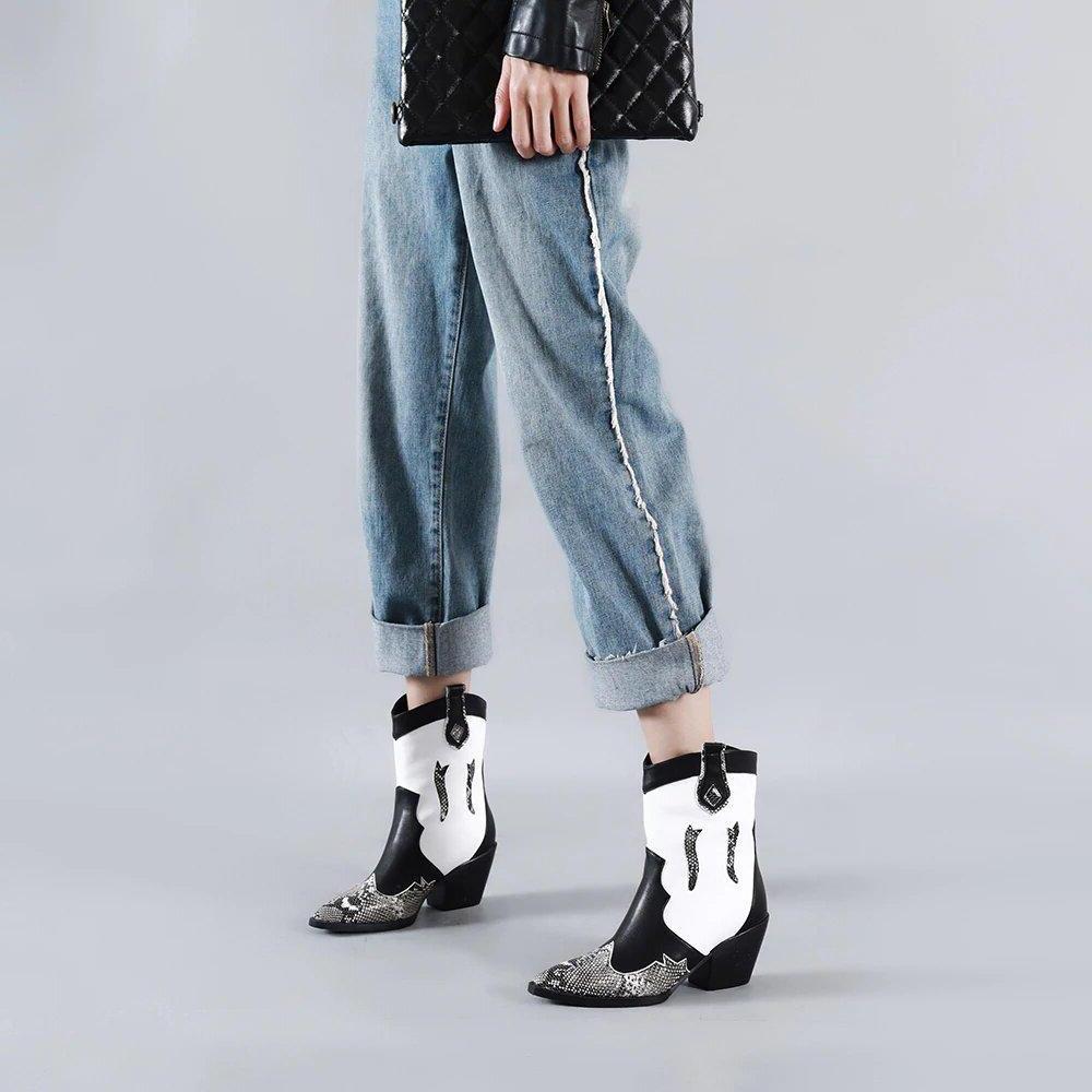Bottines Western Blanches Et Noires