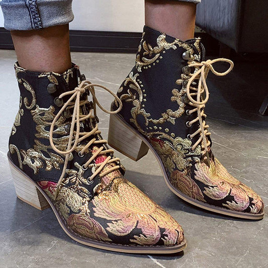 Bottes Noires Cowboy Brodées