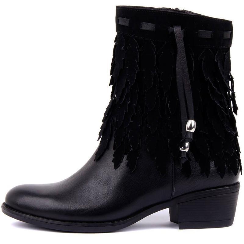 Bottine Western Cuir Noir Femme