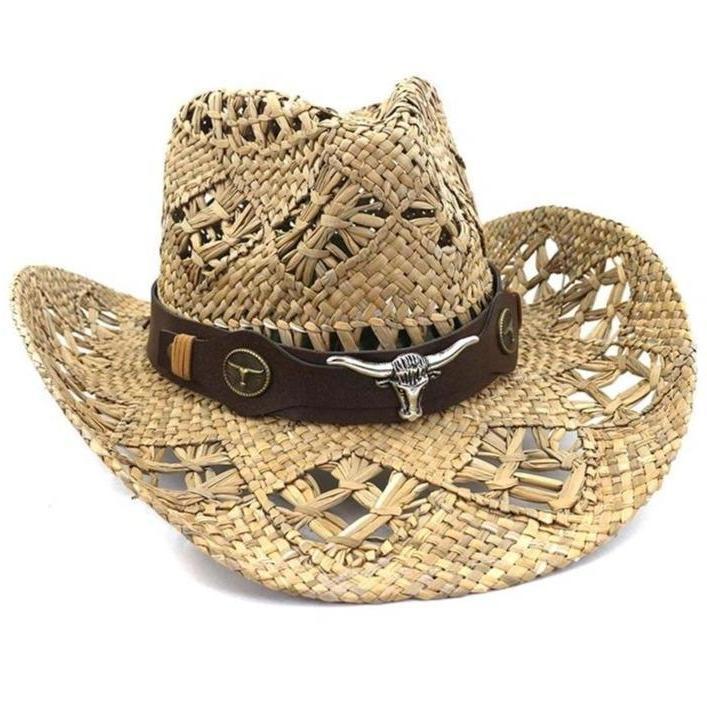 Fashion Chapeau Cowboy Homme En Paille - Marron - Prix pas cher
