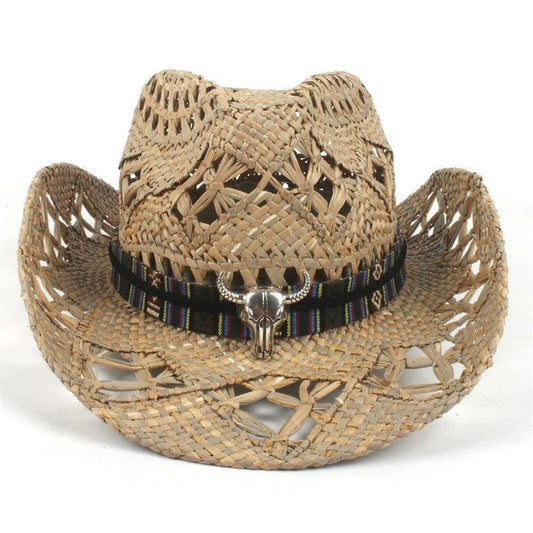 Chapeau Cowboy Paille Tête de Taureau