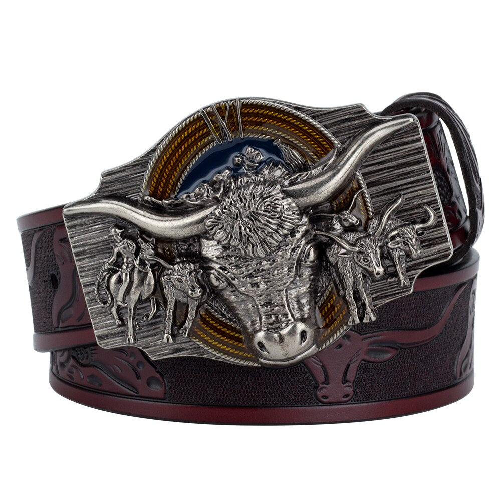Boucle De Ceinture Western Homme – Tête De Taureau Longhorn Ou Aigle Volant En Relief, Style Cowboy Robuste Et Élégant