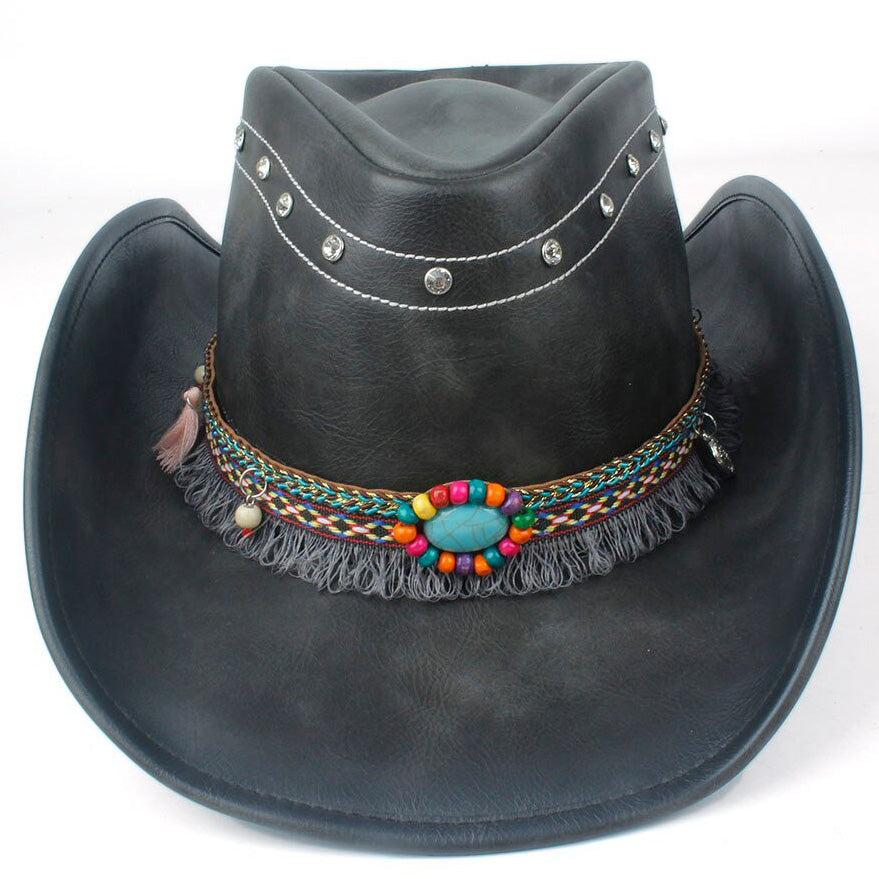 Chapeau De Cowboy En Cuir Noir Femme Repaire Western chapeau-de-cowboy-en-cuir-noir-femme-repaire-western
