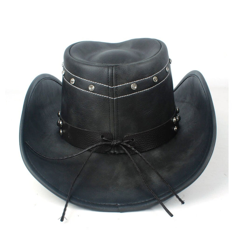 Chapeau De Cowboy En Cuir Noir Tête De Mort