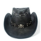 Chapeau De Cowboy En Cuir Noir Tête De Mort