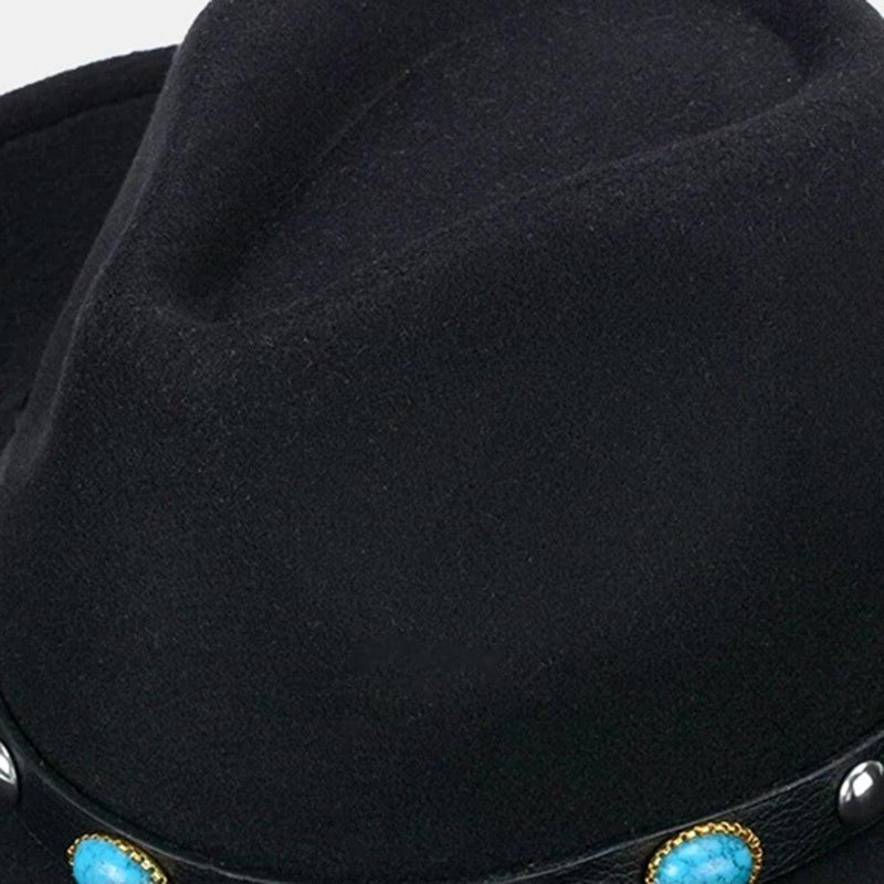 Chapeau Cowboy Western - Homme/Femme - Noir - Tissu Respirant - Boucle Vintage Amovible - Pour Fête, Rodéo, Déguisement